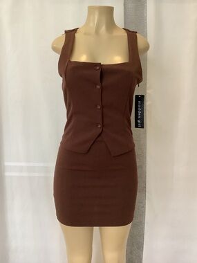 Madden Girl Chocolate Brown Button-Front Mini Dress. (Runs really small)